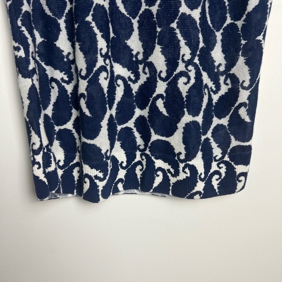 Talbots Blue Shadow Paisley Lightweight V-Back Linen Blend Short Sleeve Sweater - Picture 8 of 10